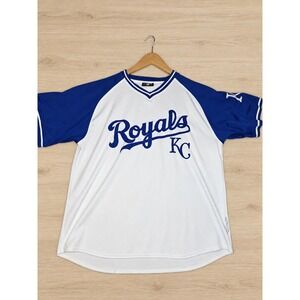 Stitches Kansas City Royals MLB Jersey Mens XL White Blue Raglan Mesh Shirt